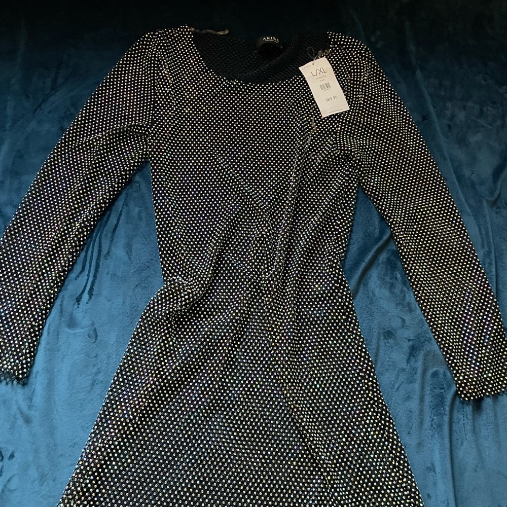 AKIRA Black and White Long Sleeve Sheath Dress